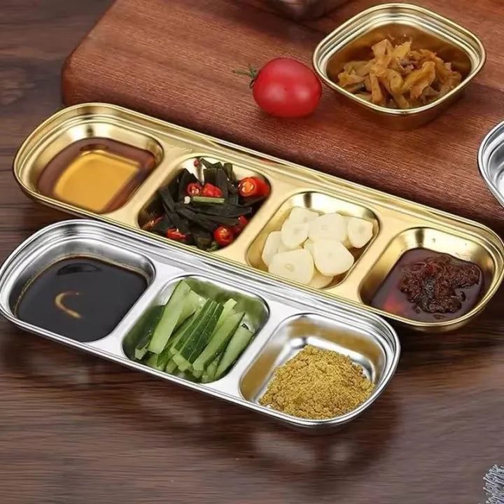 3-Compartment Stainless Steel Sauce & Condiment Tray (Golden)