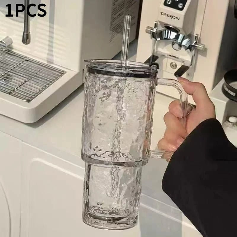 750ML Glass Tumbler with Handle and Straw