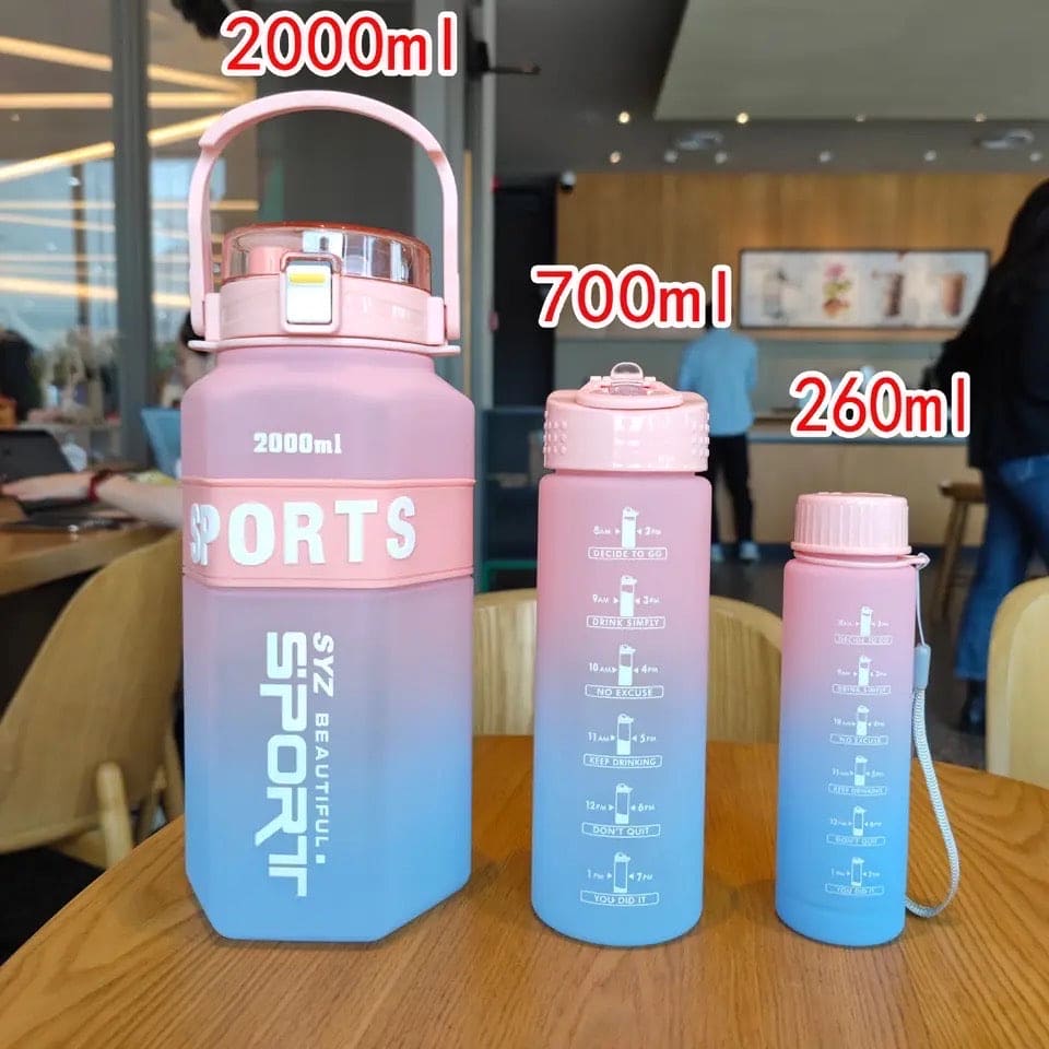 Set of 3 Sport Water Bottles with Straw – Modern Ombre Design