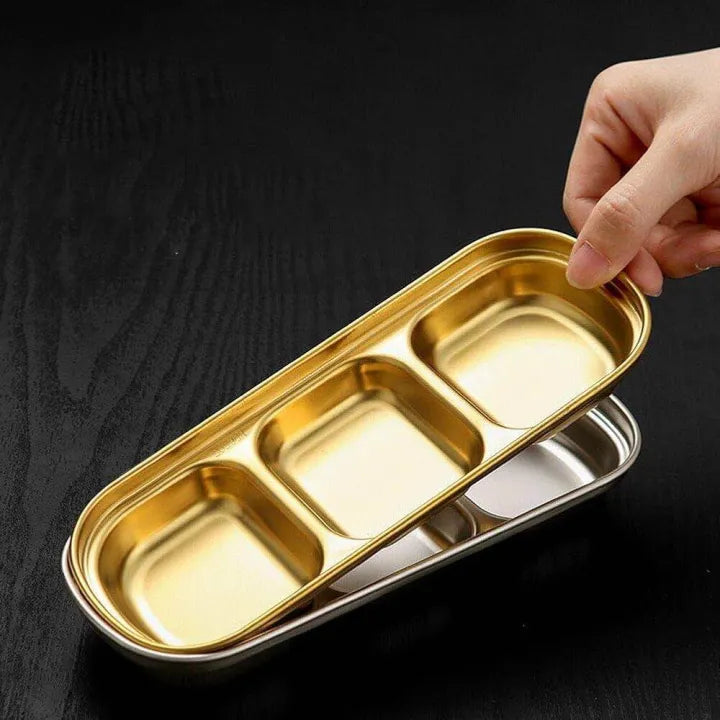 3-Compartment Stainless Steel Sauce & Condiment Tray (Golden)