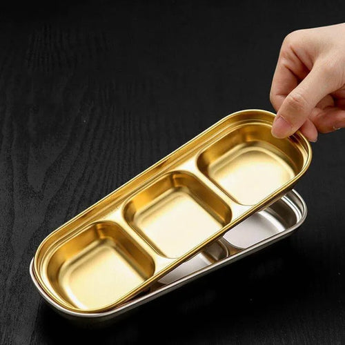 3-Compartment Stainless Steel Sauce & Condiment Tray (Golden)