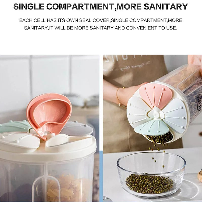 2500ML Plastic 4 Compartment Cereal Food Storage Container Set With Lids, 1pc