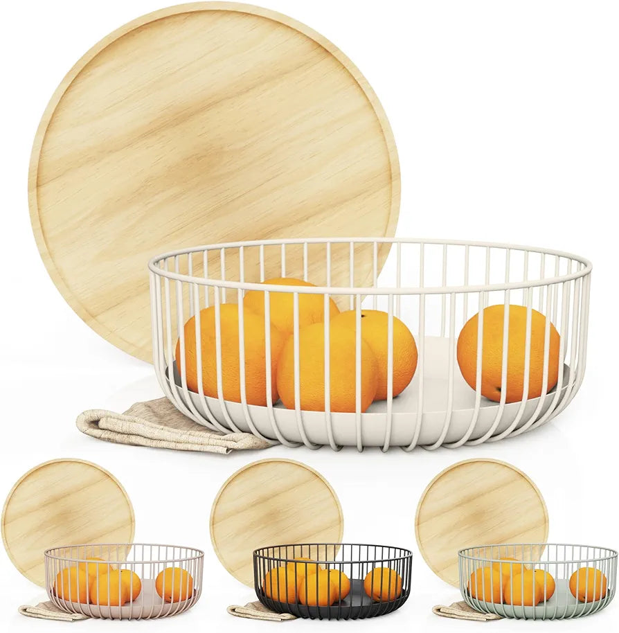 Metal Wire Mesh Fruit Basket with Wooden Lid (Fly-Proof)