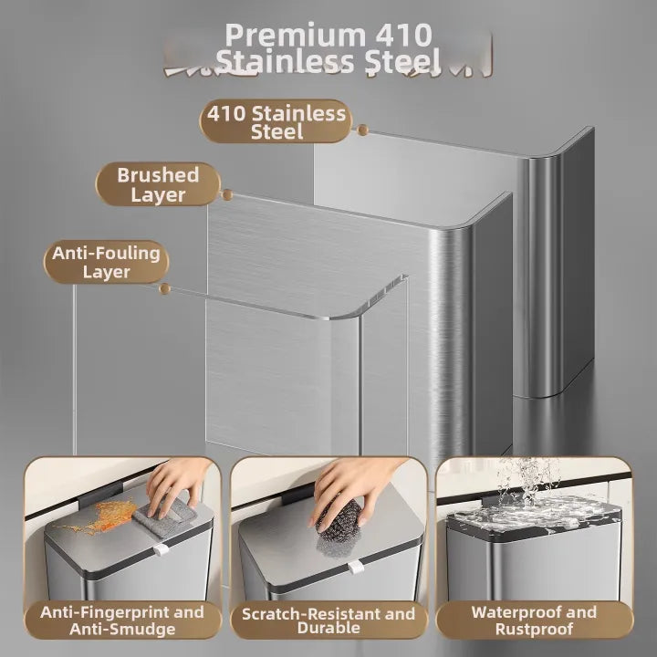 Stainless Steel Hanging Trash Can – Dual Opening Lid (3L / 8L)