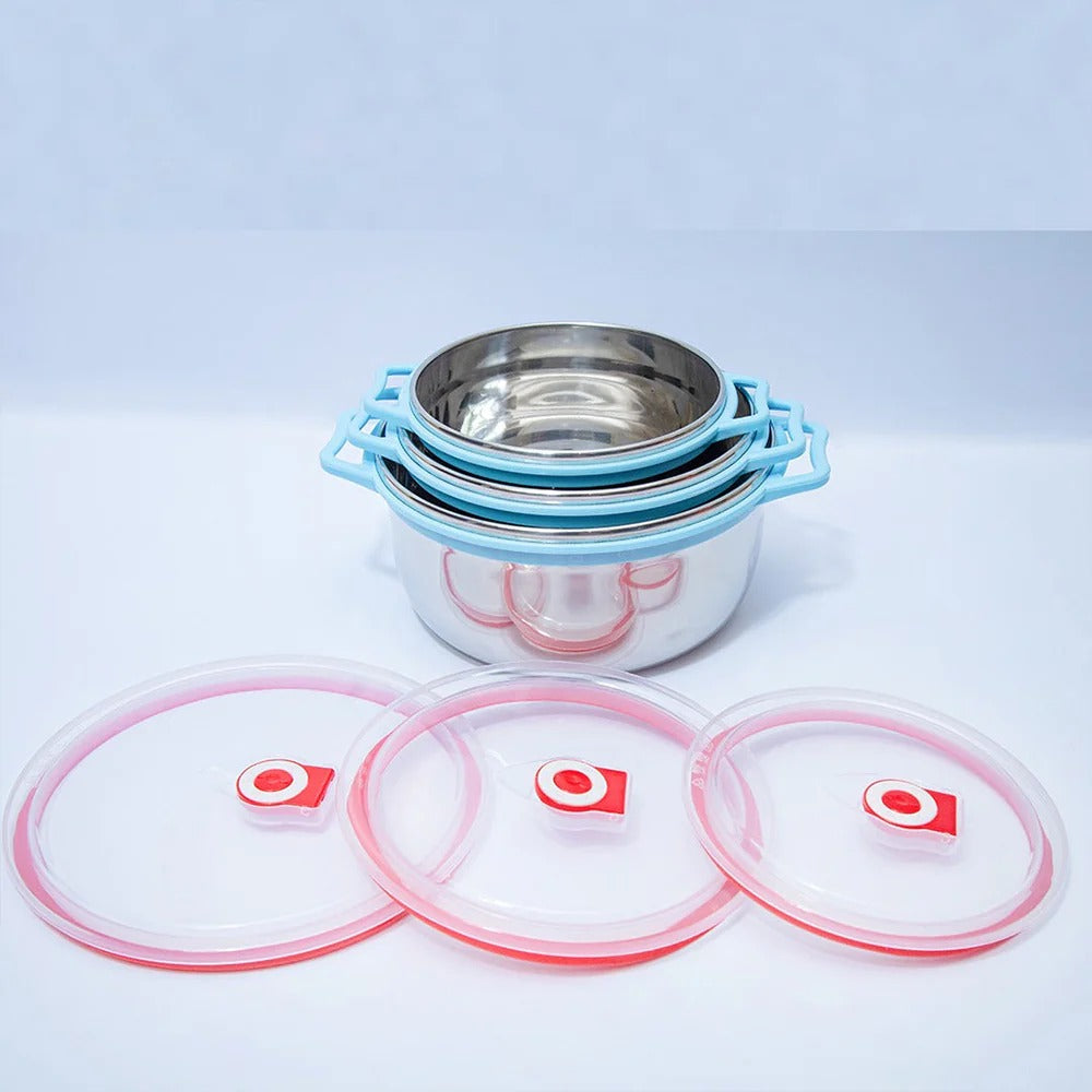 3-Piece Stainless Steel Mixing & Storage Bowl Set with Airtight Lids