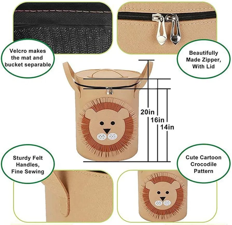 Animal-Themed Felt Storage Basket with Lid – Large Capacity