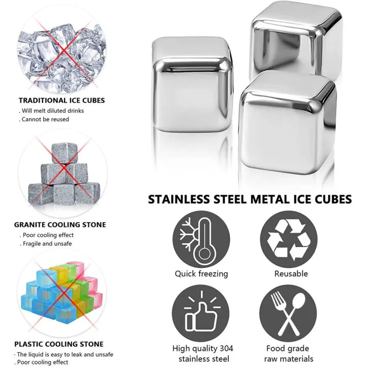 Reusable Stainless Steel Ice Cubes (Set of 8)