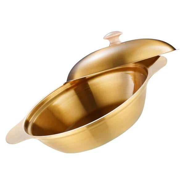 Golden Serving Bowl & Cooking Pot – With Lid & Side Handles