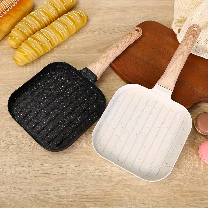 Premium Non-Stick Grill Frying Pan with Wooden Handle