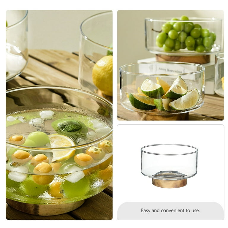 Modern Glass Fruit Bowl with Premium Wooden Base