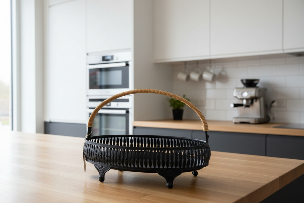 Premium Iron Fruit Basket with Wooden Handle – Modern Decorative Serving Tray