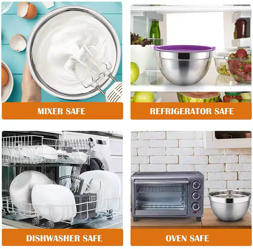 Set Of 5 Stainless Steel Mixing Bowl With Lid,
