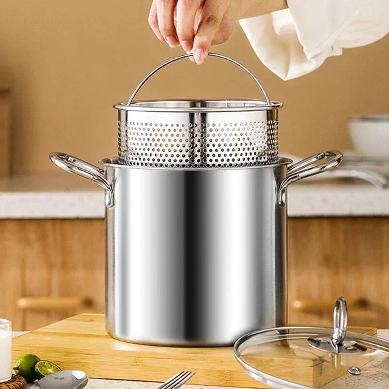 Stainless Steel Induction Pasta Pot with Steamer Insert & Lid – 3.5L
