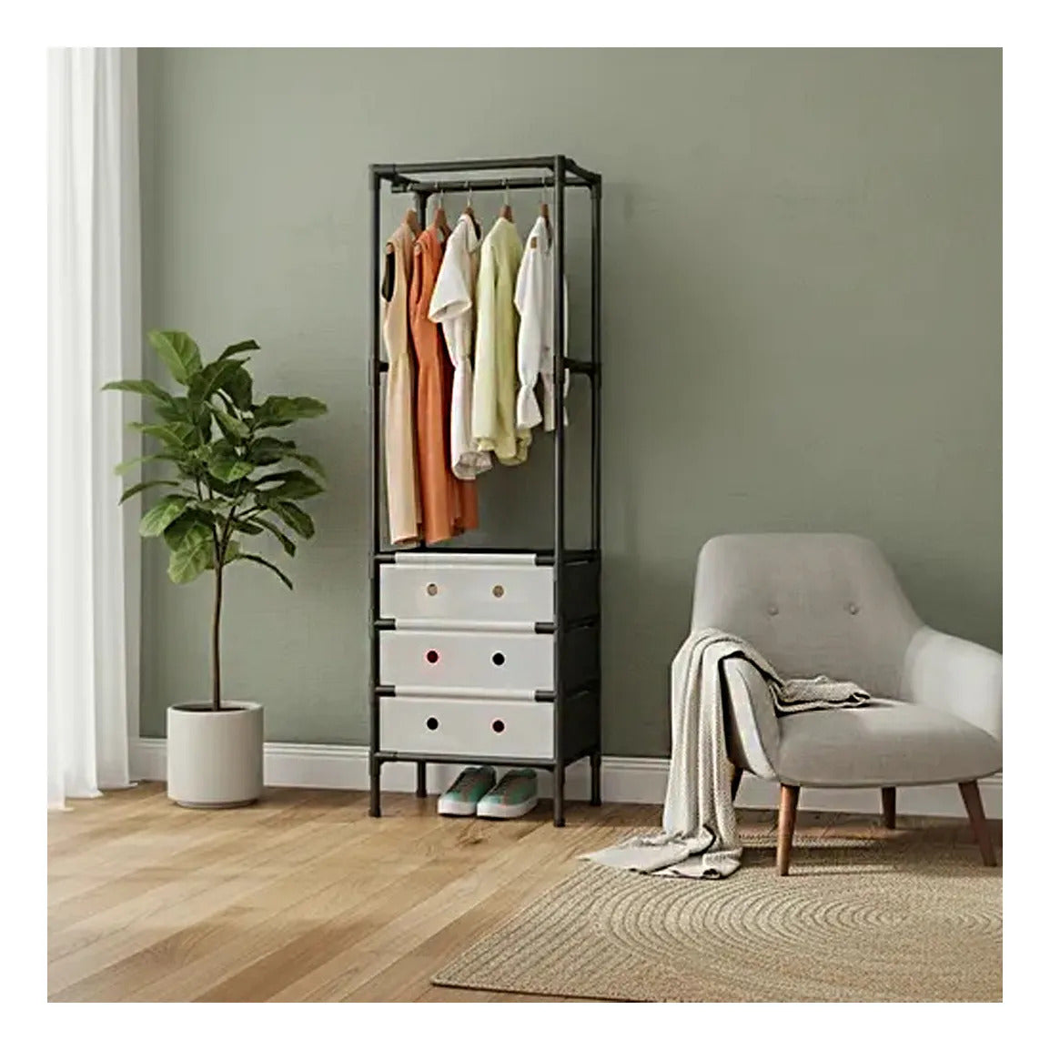 Multi-Functional Tall Garment Rack with 3 Fabric Drawers & Storage Shelves