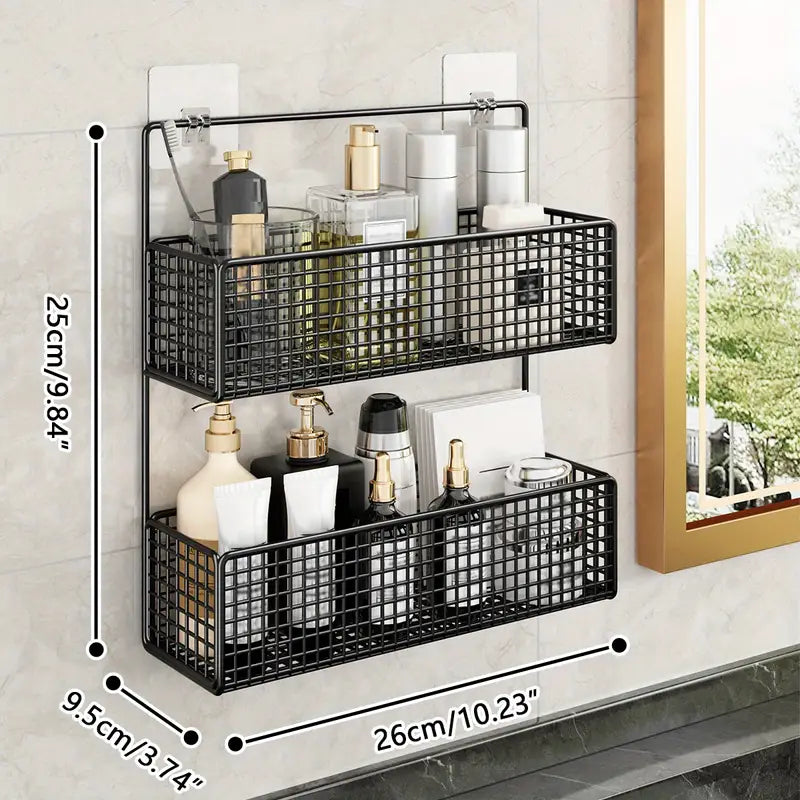 2 Layer Shelving Basket, Wall Mounted Bathroom Rack