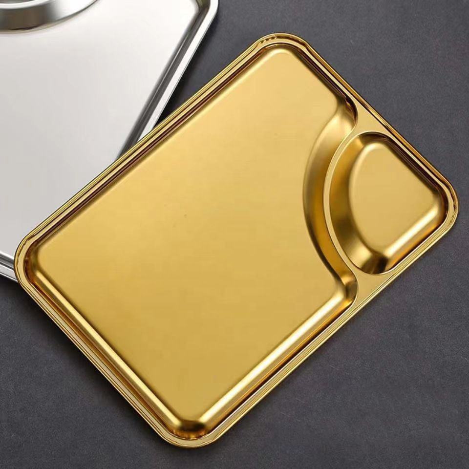 Stainless Steel Snack Serving Plate with Sauce Compartment (Golden)