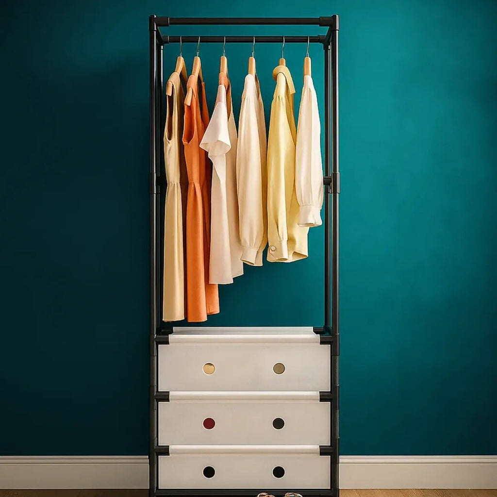 Multi-Functional Tall Garment Rack with 3 Fabric Drawers & Storage Shelves