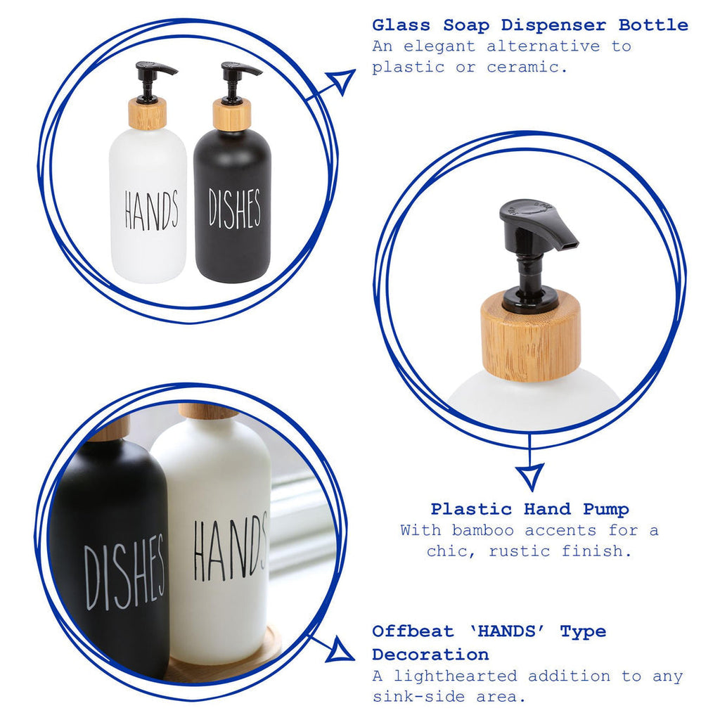 Premium: Luxe Glass Soap Dispenser Set with Bamboo Pumps & Organizing Tray (Set of 2)