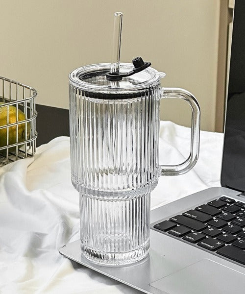 750ML Glass Tumbler with Handle and Straw