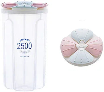 2500ML Plastic 4 Compartment Cereal Food Storage Container Set With Lids, 1pc
