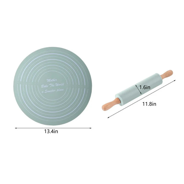 Non-Stick Silicone Dough Mat & Adjustable Rolling Pin Set