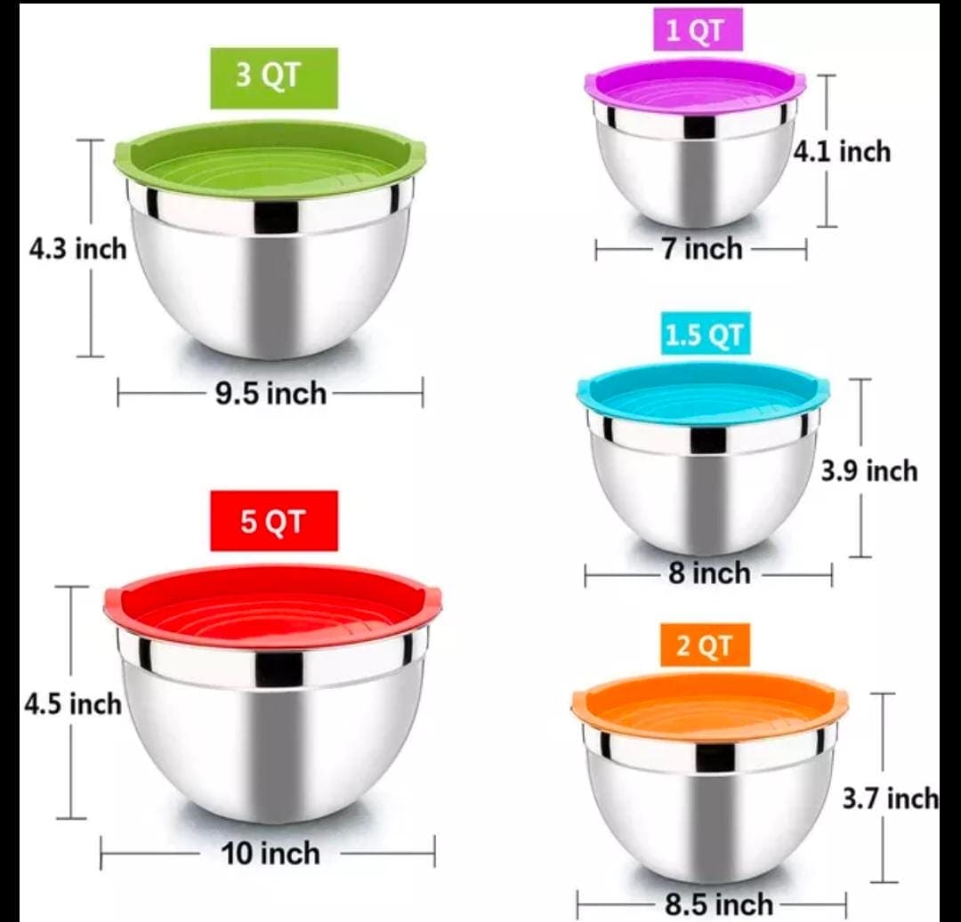 Set Of 5 Stainless Steel Mixing Bowl With Lid,