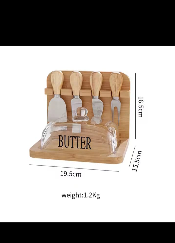 Bamboo Butter & Cheese Board Set with Glass Dome