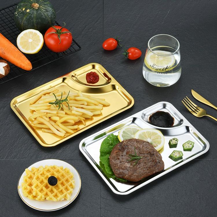 Stainless Steel Snack Serving Plate with Sauce Compartment (Golden)