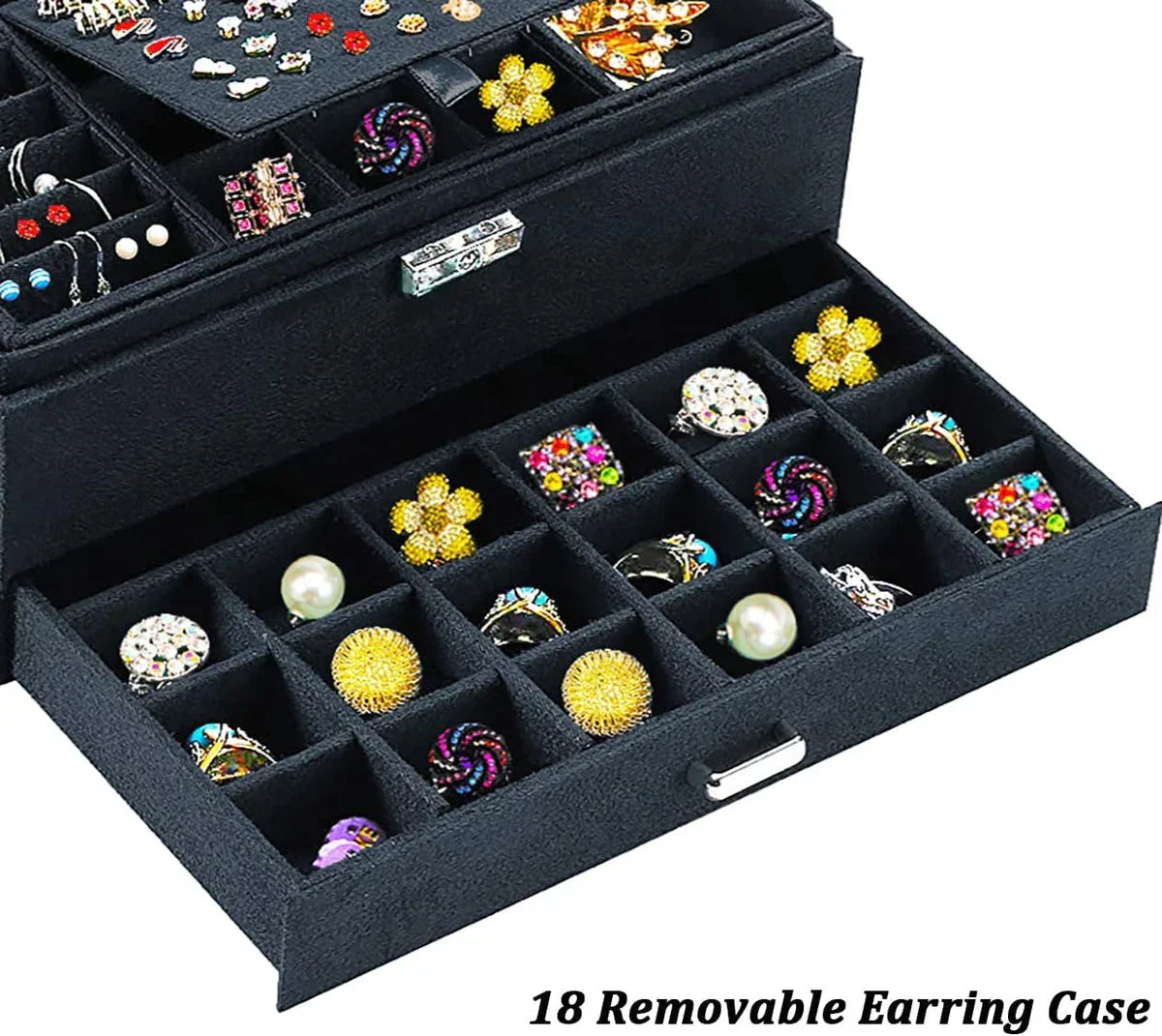 Premium Velvet Jewelry Organizer Box – 3 Layer with Lock
