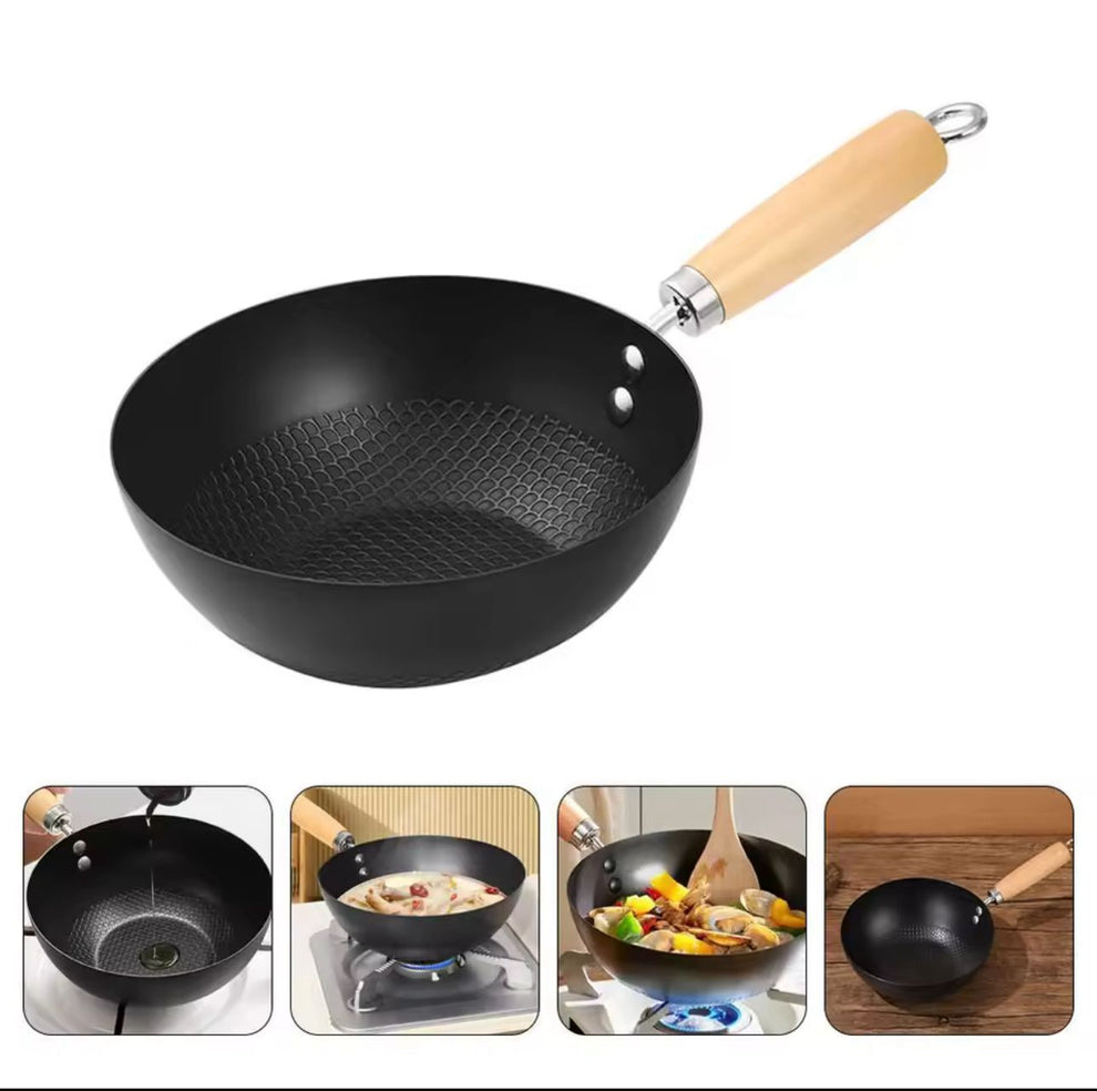 Premium Honeycomb Non-Stick Wok with Wooden Handle