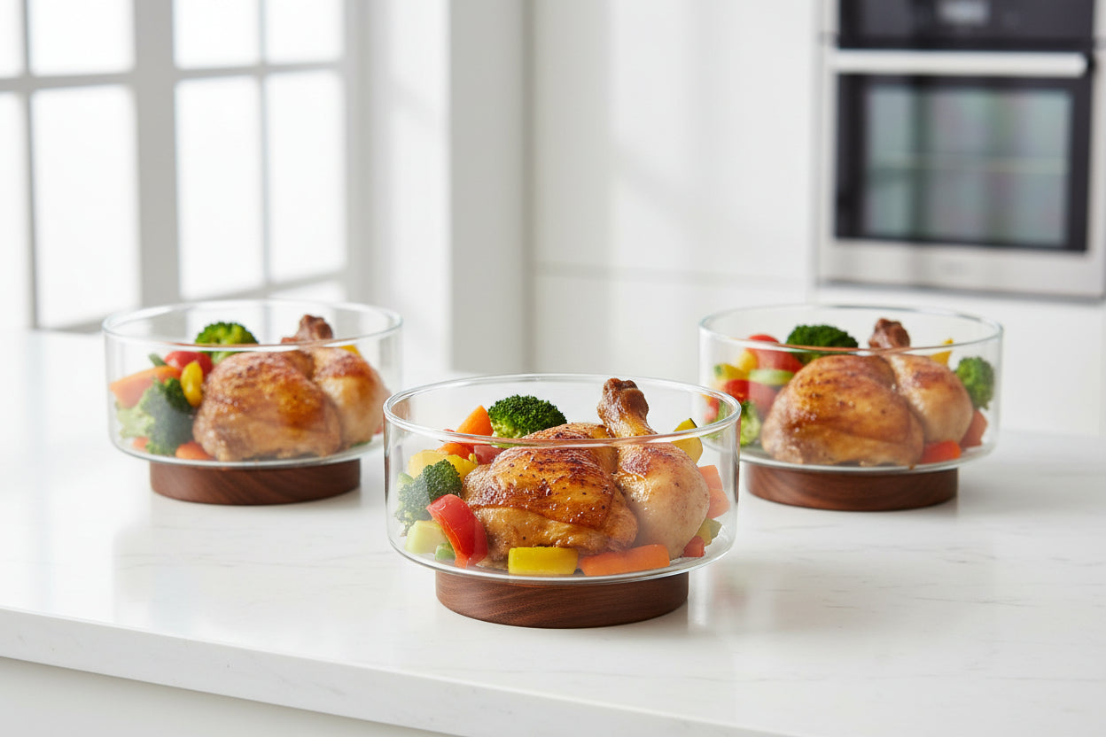 Modern Glass Fruit Bowl with Premium Wooden Base