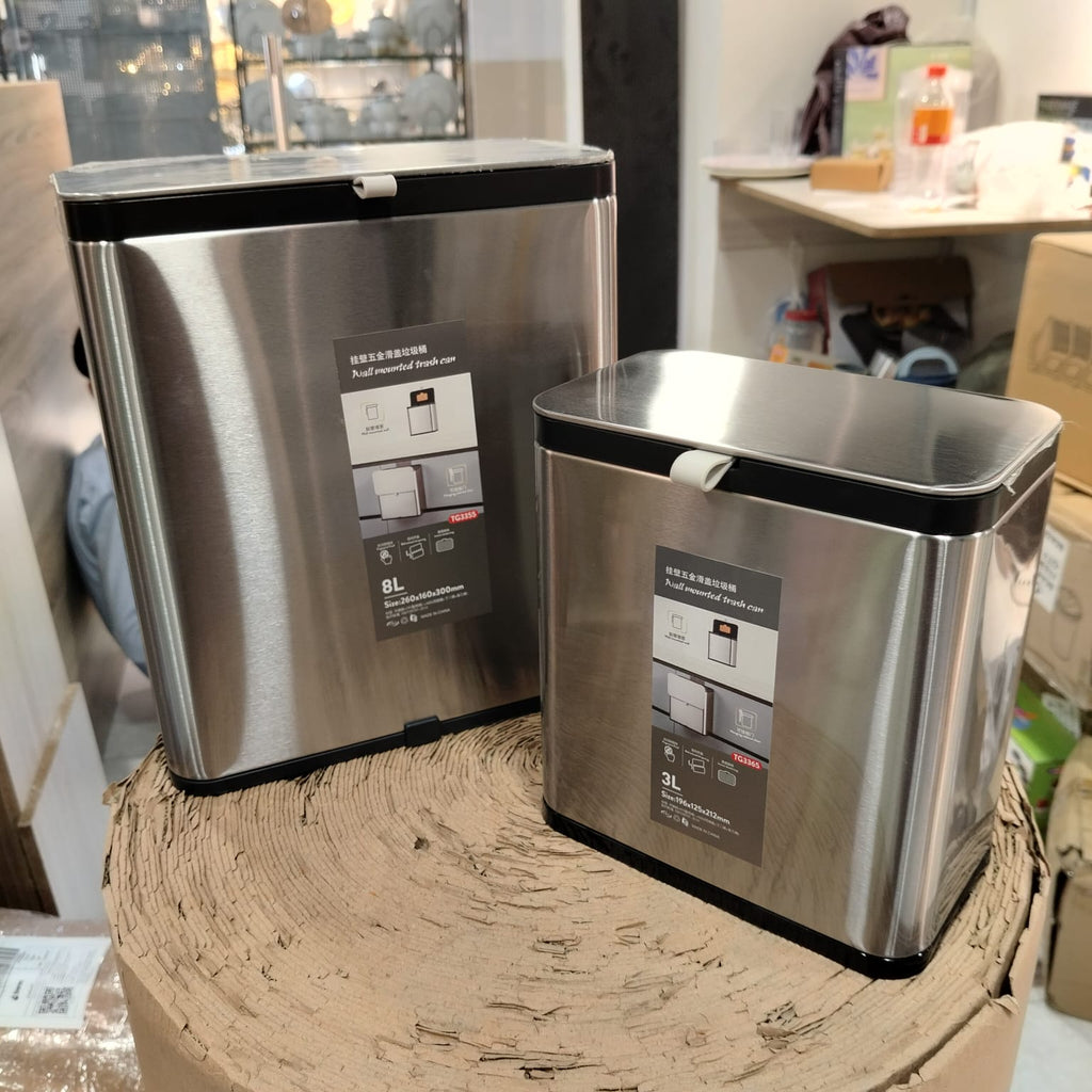 Stainless Steel Hanging Trash Can – Dual Opening Lid (3L / 8L)