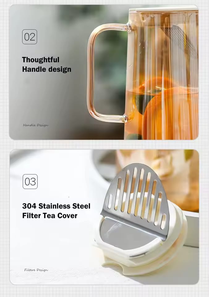 Modern 1800ml Glass Water Pitcher with Stainless Steel Filter