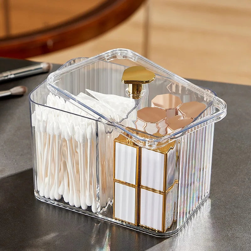 Acrylic Cotton Pad & Bud Organizer Box with Lid