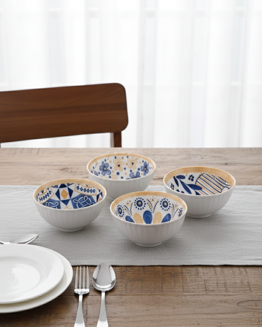 Japanese-Style Floral Ceramic Bowls – Set of 6