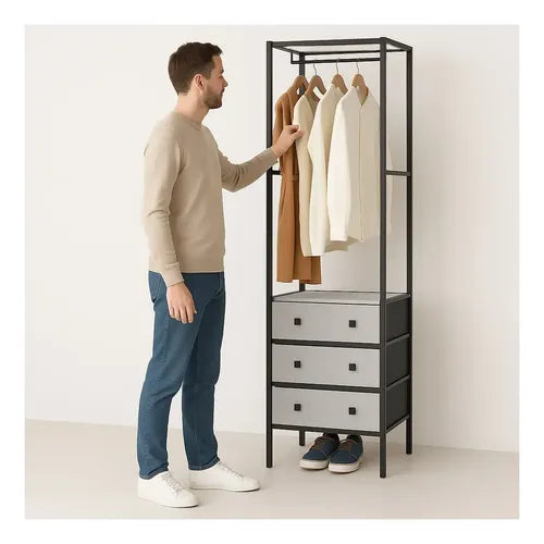 Multi-Functional Tall Garment Rack with 3 Fabric Drawers & Storage Shelves