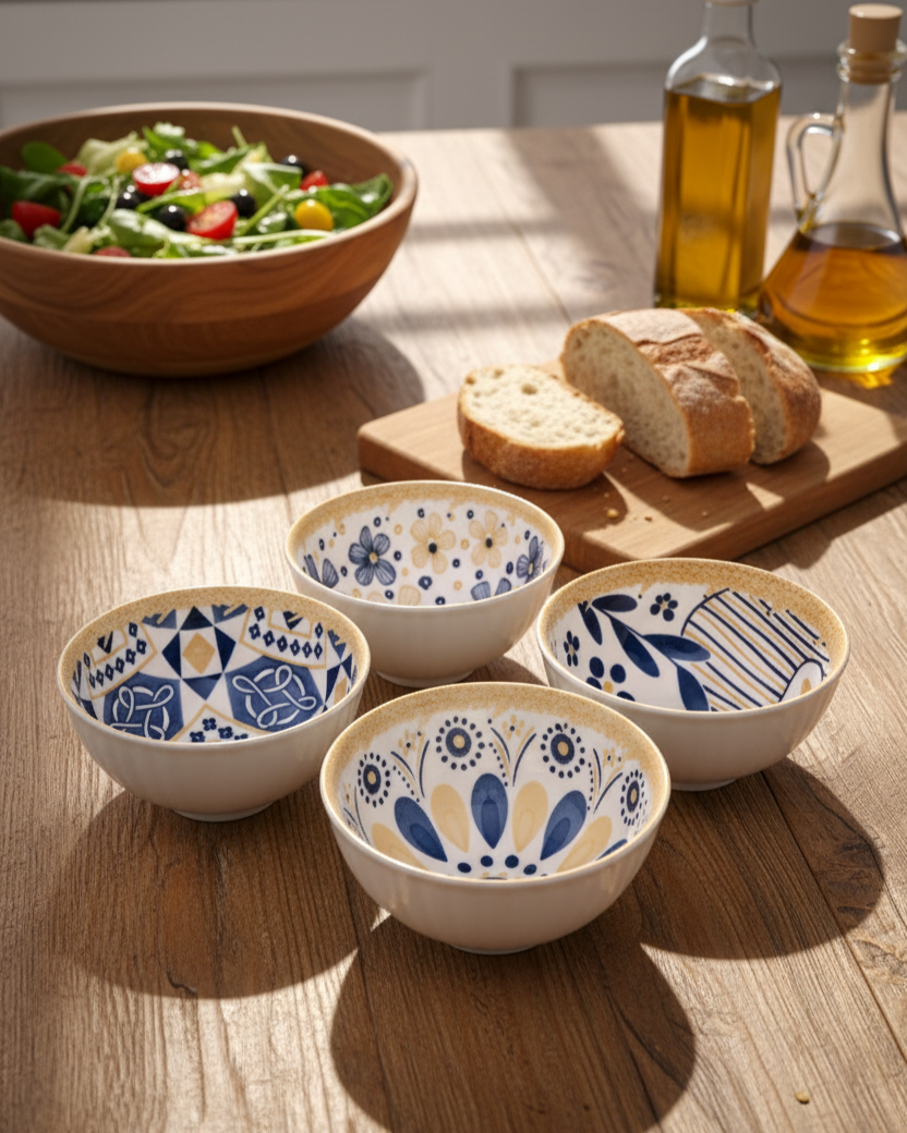 Japanese-Style Floral Ceramic Bowls – Set of 6