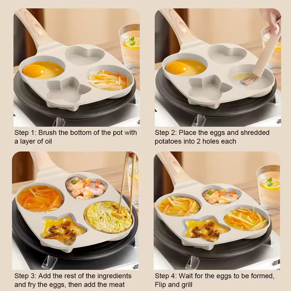 4-Hole Non-Stick Breakfast Pan – Heart & Star Design