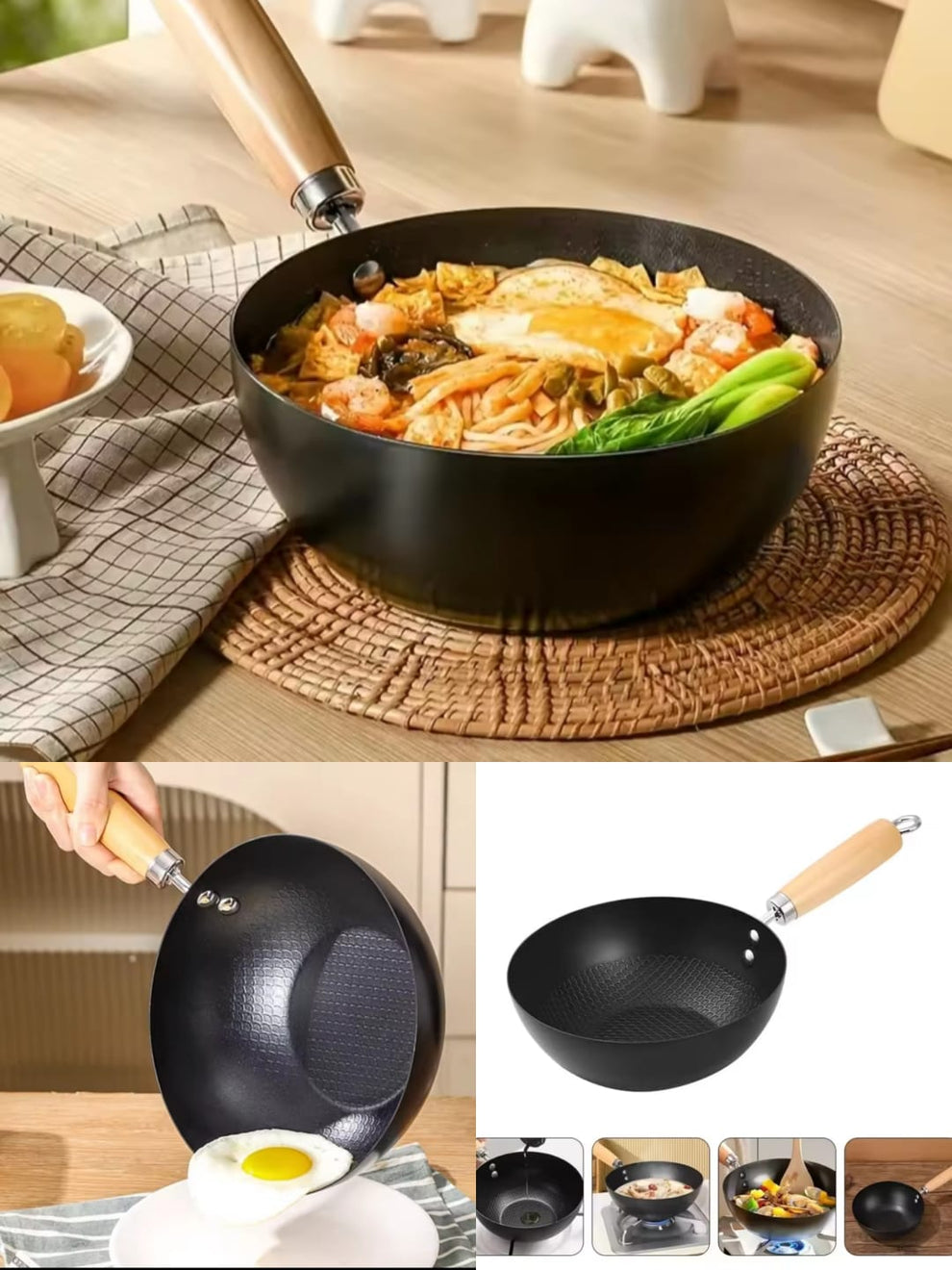 Premium Honeycomb Non-Stick Wok with Wooden Handle