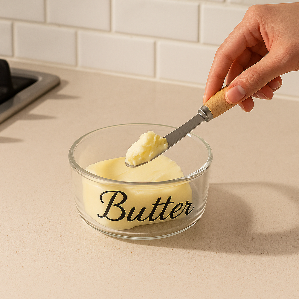 Glass Butter Dish with Wooden Knife