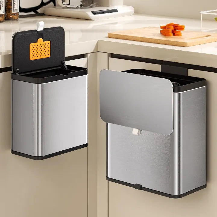 Stainless Steel Hanging Trash Can – Dual Opening Lid (3L / 8L)