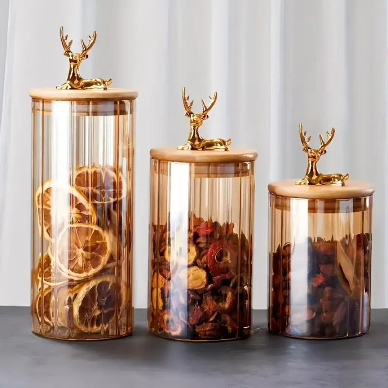 Luxury 3pcs Sealed Jar Set – Deer Head Borosilicate Glass Jars with Lids