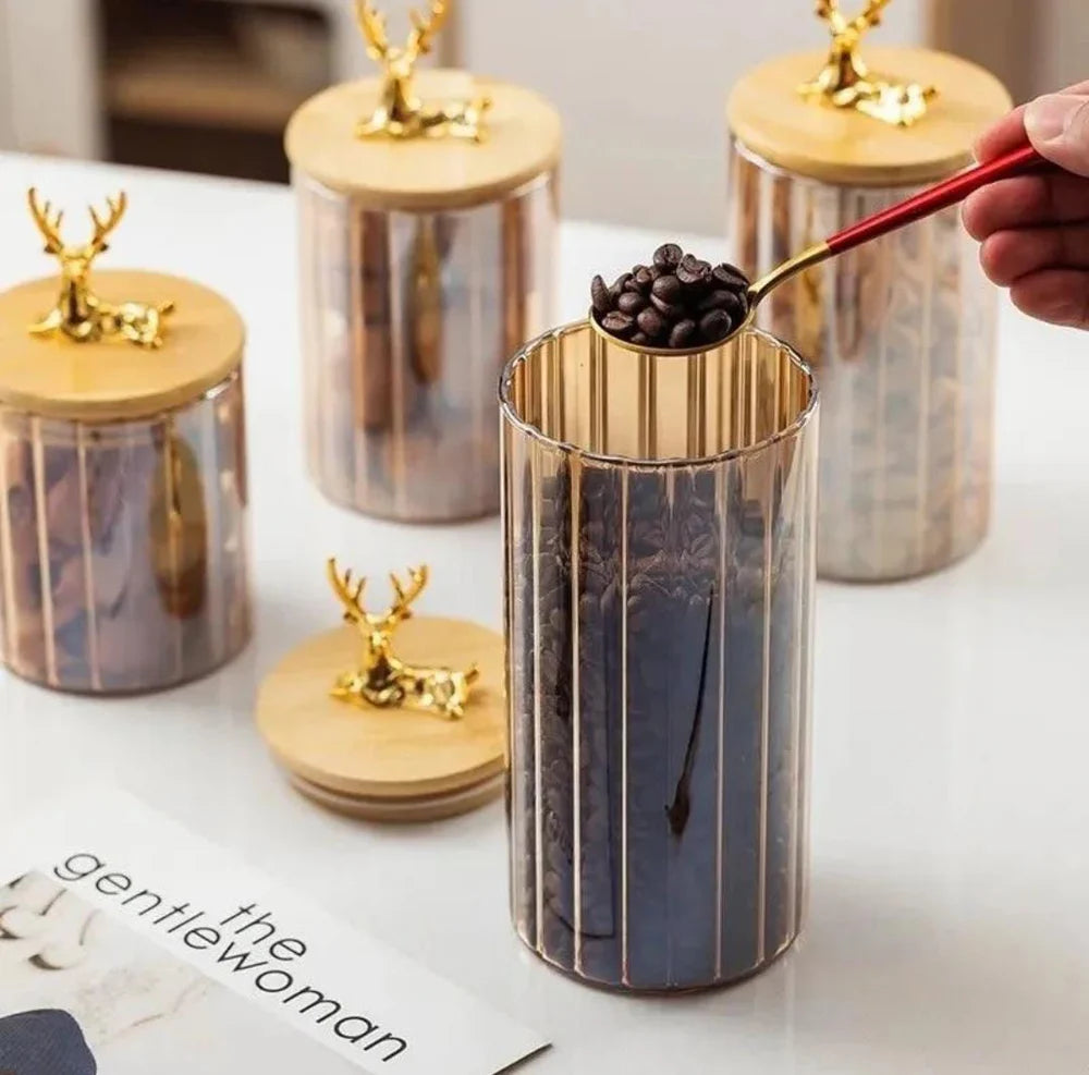Luxury 3pcs Sealed Jar Set – Deer Head Borosilicate Glass Jars with Lids
