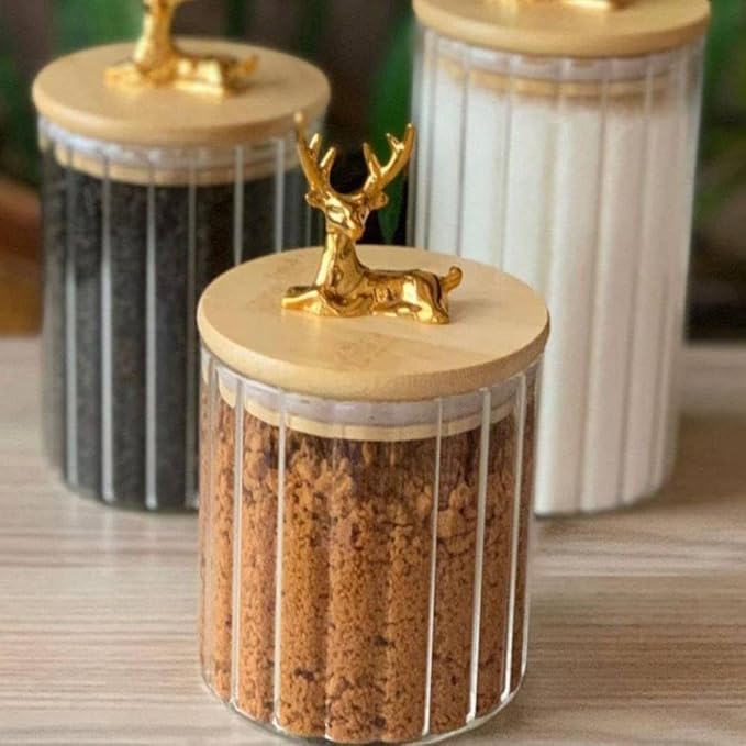 Luxury 3pcs Sealed Jar Set – Deer Head Borosilicate Glass Jars with Lids