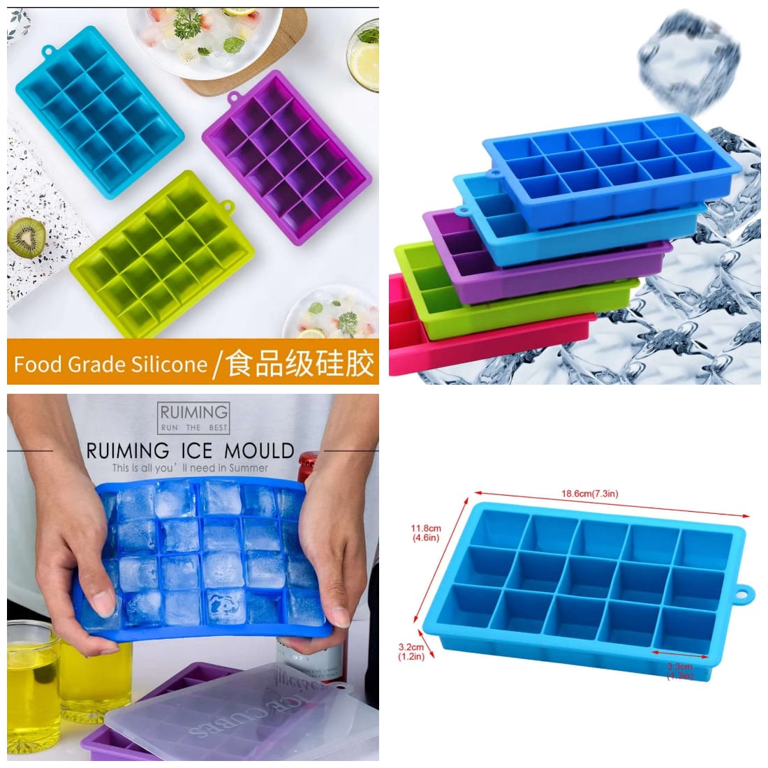 15-Grid Ice Cube Tray with Lid