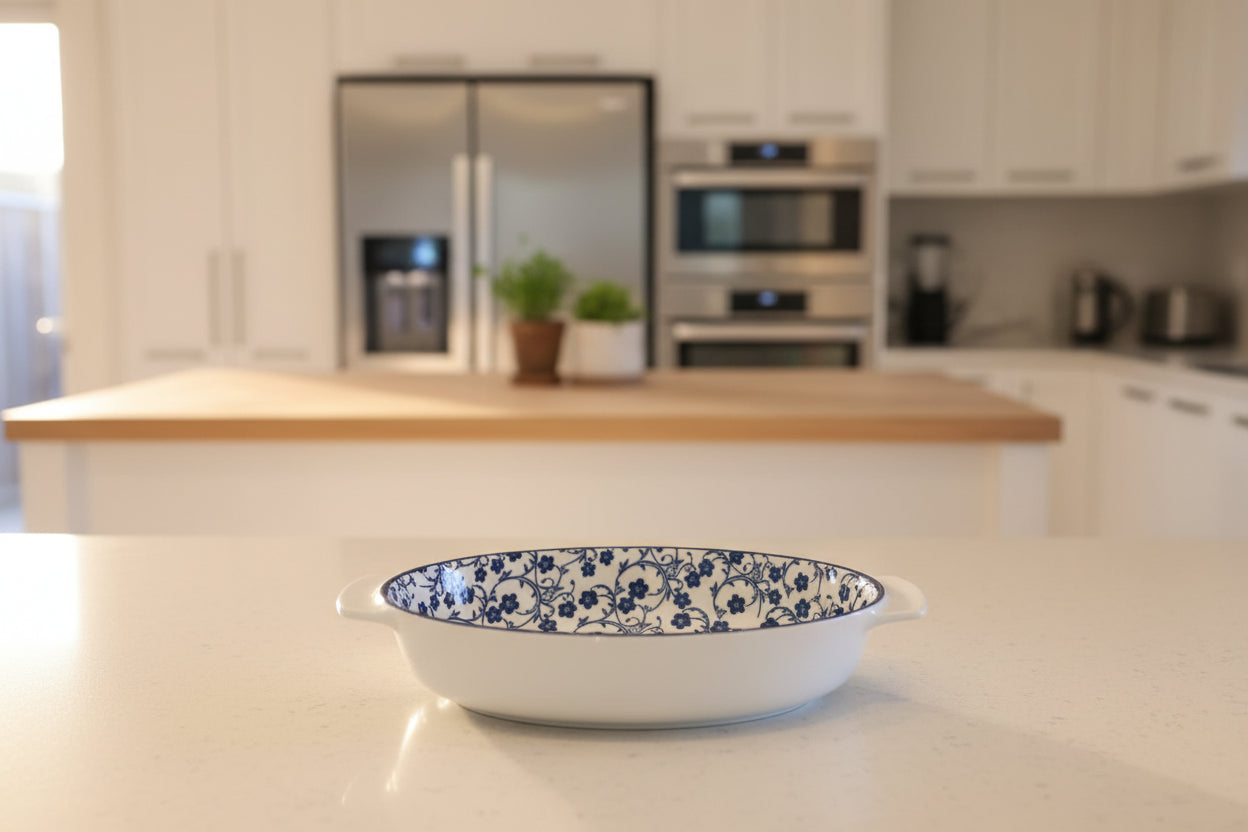 Danny Home Blue Floral Ceramic Baking & Serving Bowl