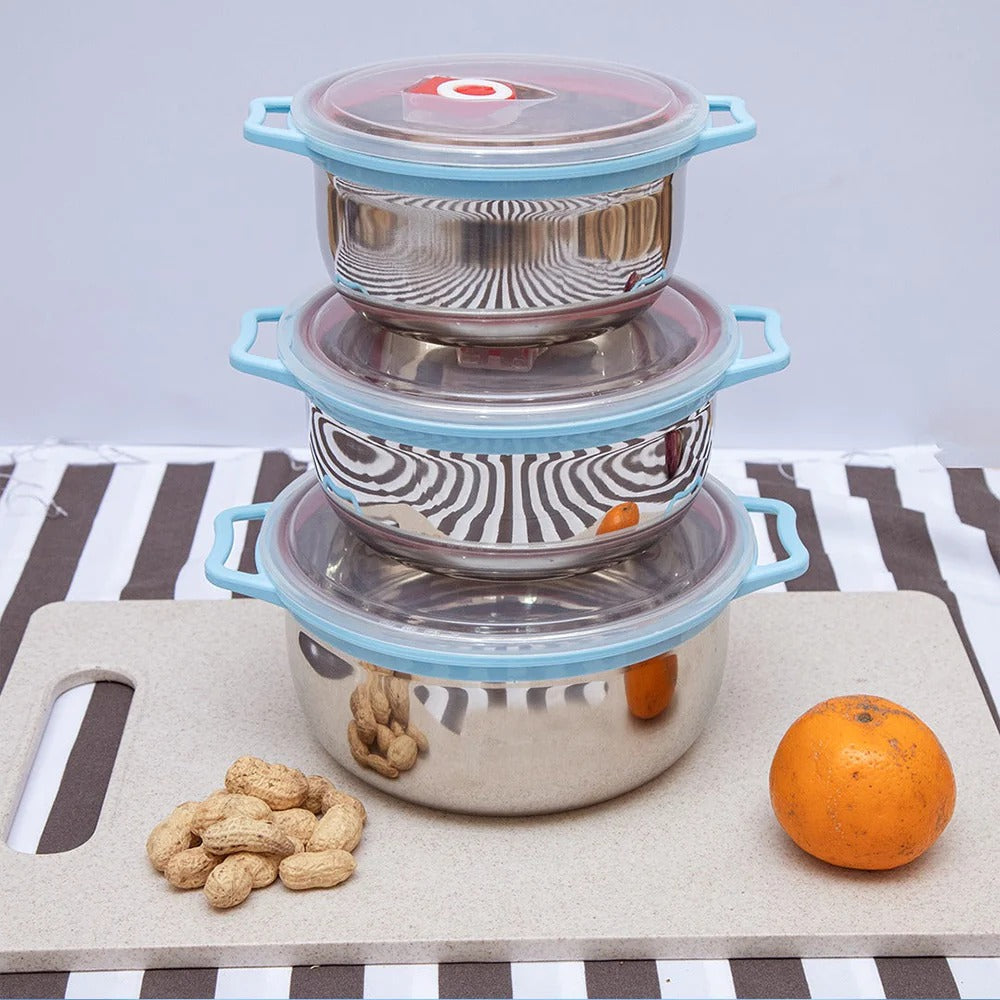 3-Piece Stainless Steel Mixing & Storage Bowl Set with Airtight Lids
