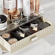 2-Tier Fluted Makeup Organizer with Drawers – Cream & Silver