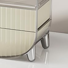 2-Tier Fluted Makeup Organizer with Drawers – Cream & Silver