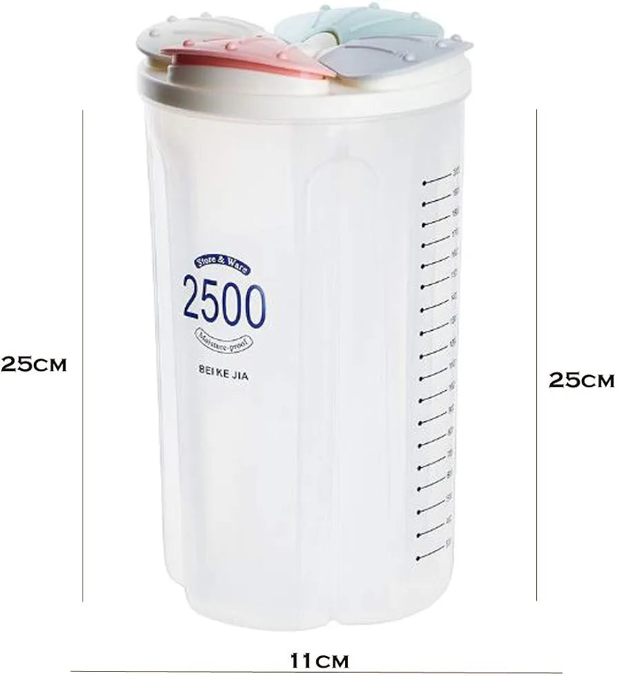 2500ML Plastic 4 Compartment Cereal Food Storage Container Set With Lids, 1pc